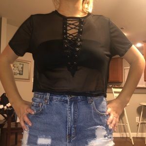 black tie up see thru tee